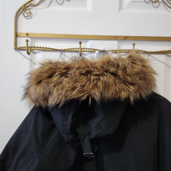 GAP black winter coat parka faux fur trim hood zip front medium - Picture 13 of 16